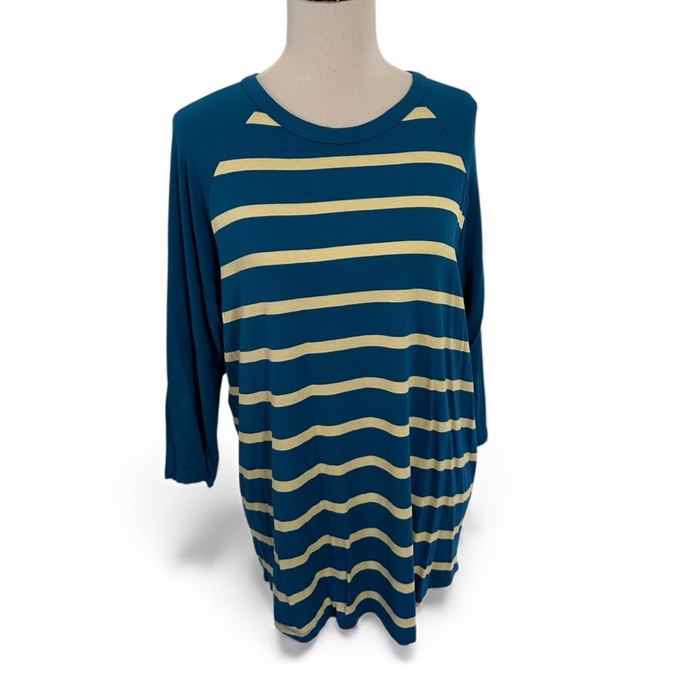 LuLaRoe XL Randy Blue and Yellow 3/4 Sleeve Top New